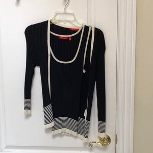 Blue & white twin set tank top and cardigan).